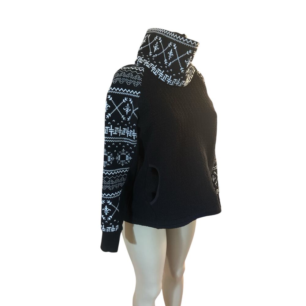 Women M Tonia Debellis Black White Printed Textured Sweater Jacket Top Zip